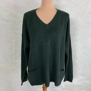 XCVI Green Gresham V-Neck Pocket Ribbed Sweater Top M